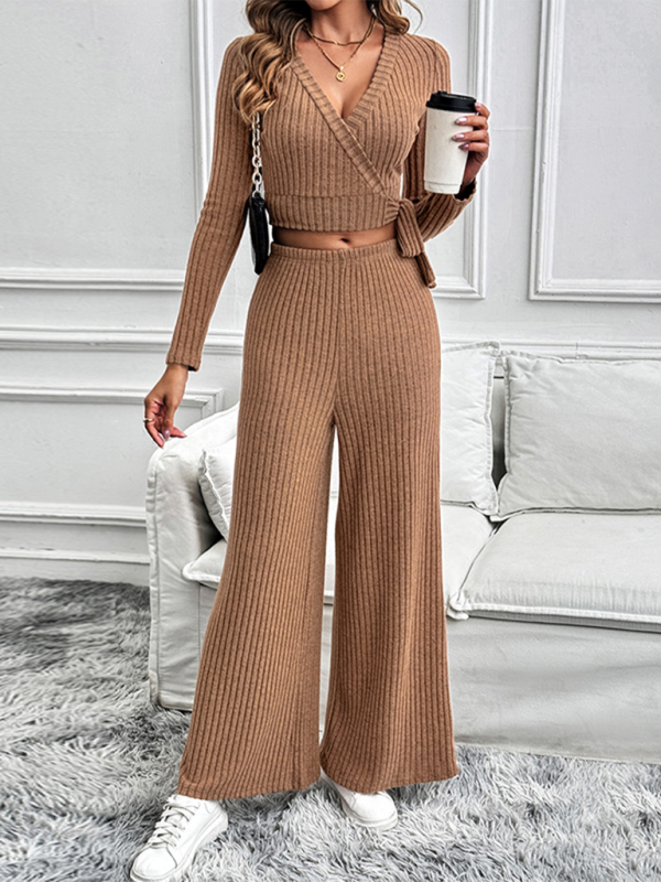Autumn and winter long-sleeved suit solid color texture basic versatile ladies two-piece suit-chiquechics