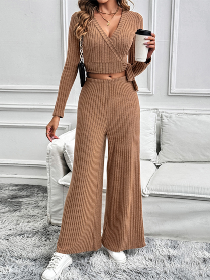 Autumn and winter long-sleeved suit solid color texture basic versatile ladies two-piece suit-chiquechics