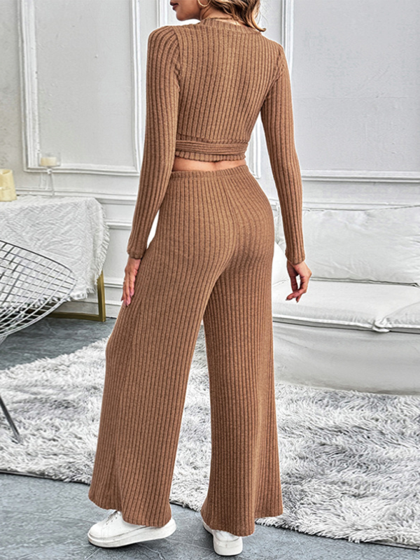 Autumn and winter long-sleeved suit solid color texture basic versatile ladies two-piece suit-chiquechics