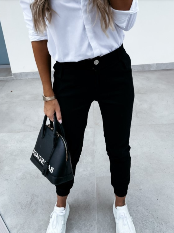 Double oblique washed cotton fabric pocket slim fit fashion casual nine-point pants-chiquechics