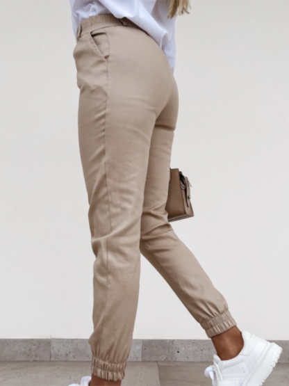 Double oblique washed cotton fabric pocket slim fit fashion casual nine-point pants-chiquechics