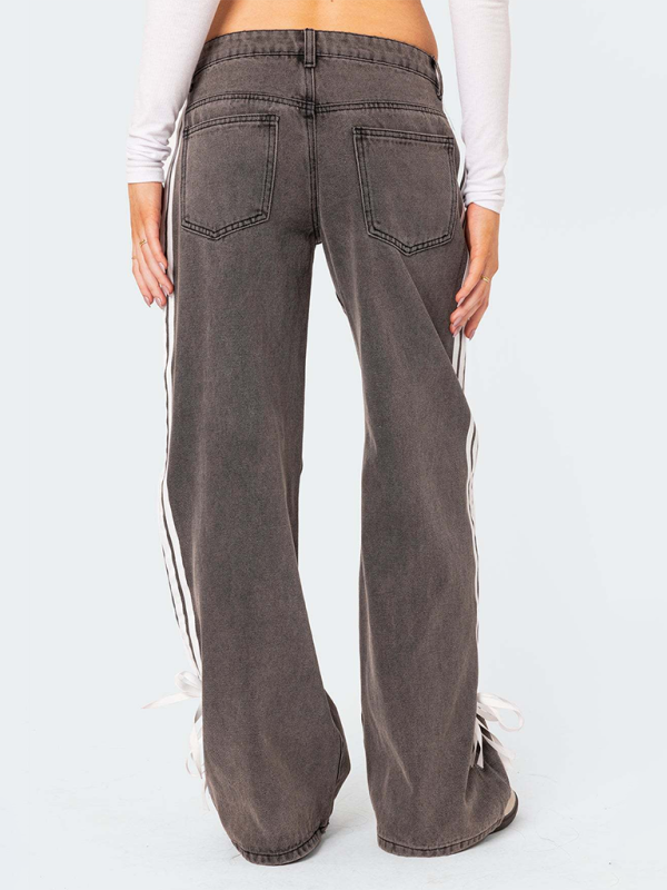 Fashion loose side drawstring wide-leg women's jeans-chiquechics
