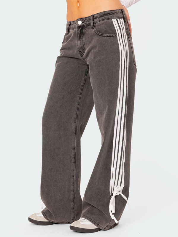 Fashion loose side drawstring wide-leg women's jeans-chiquechics