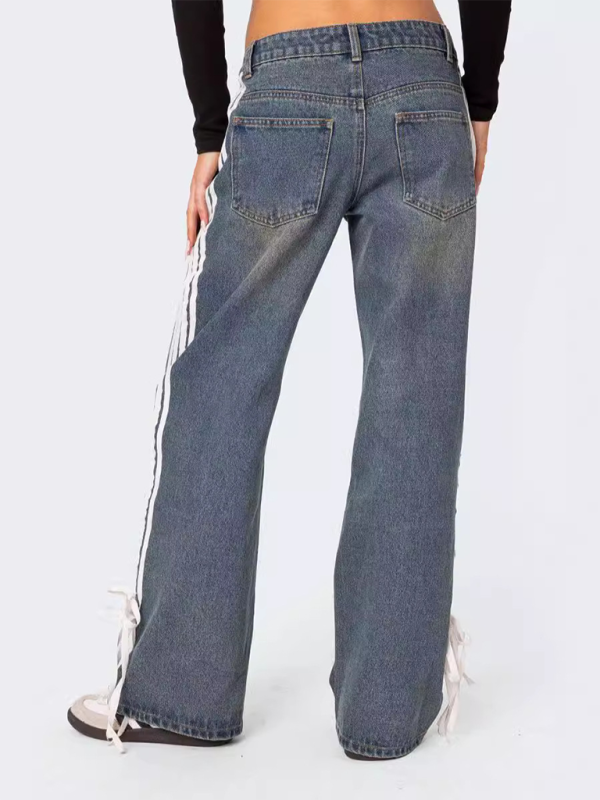 Fashion loose side drawstring wide-leg women's jeans-chiquechics
