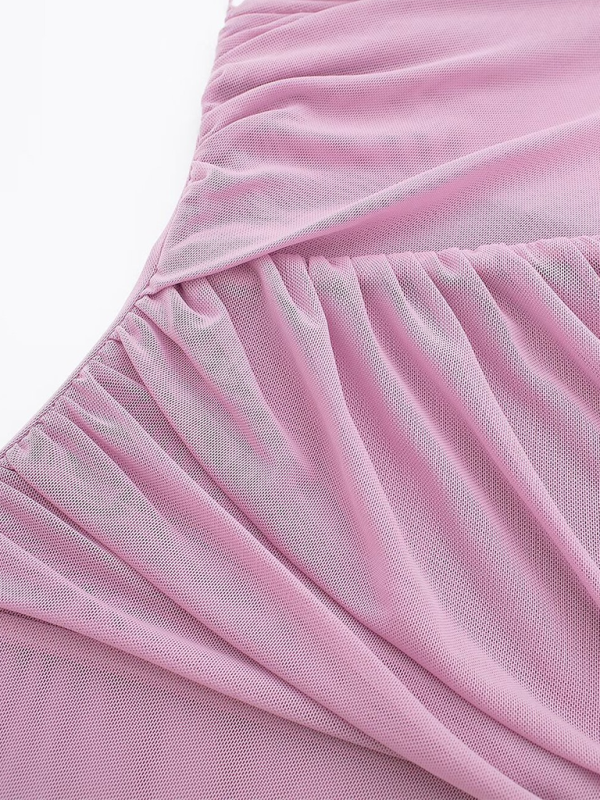 New Asymmetric Pleated Leopard-Print Tulle Bodysuit-chiquechics