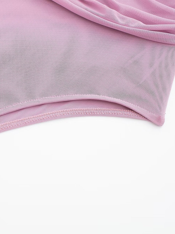 New Asymmetric Pleated Leopard-Print Tulle Bodysuit-chiquechics