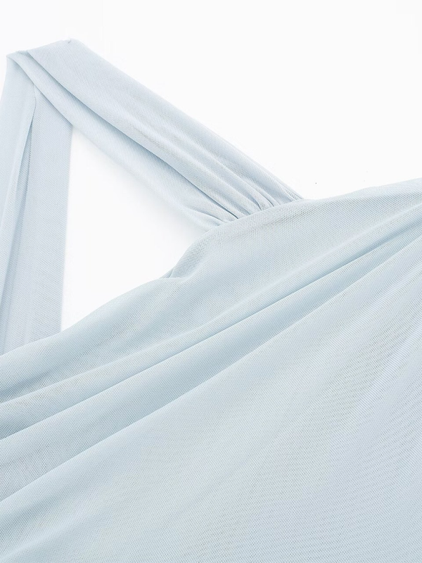 New asymmetric pleated tulle bodysuit-chiquechics