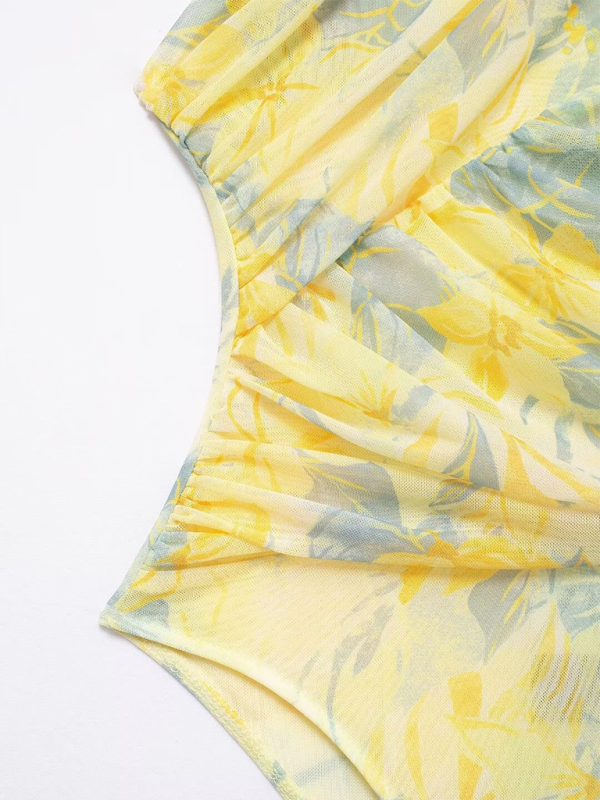 New asymmetric pleated tulle bodysuit-chiquechics