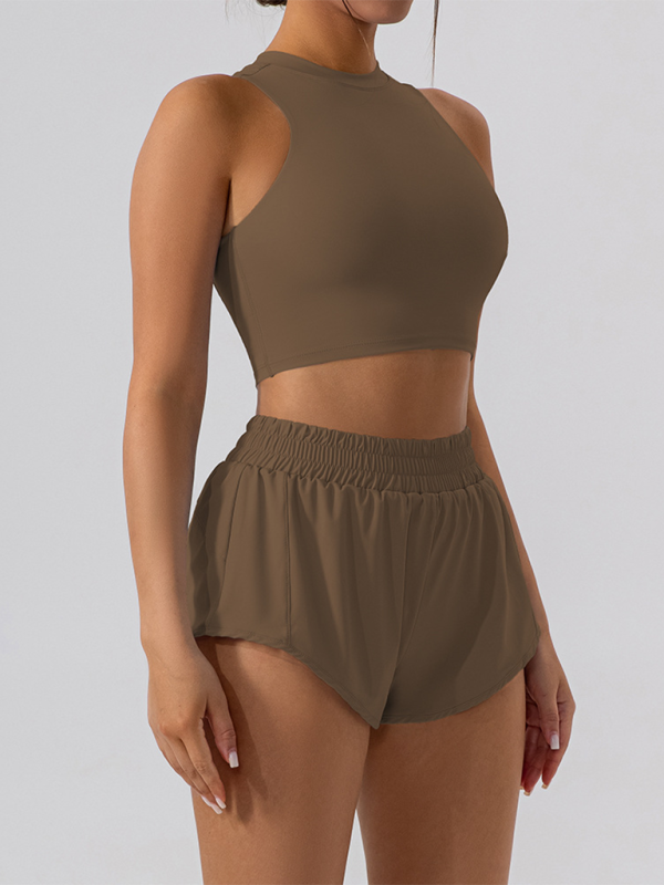 Vest slim fit sports casual shorts set-chiquechics