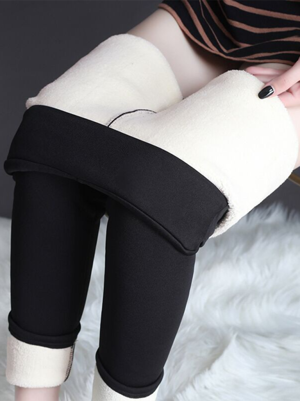 Plush tights warm pants lamb fleece thickened stretch leggings-chiquechics