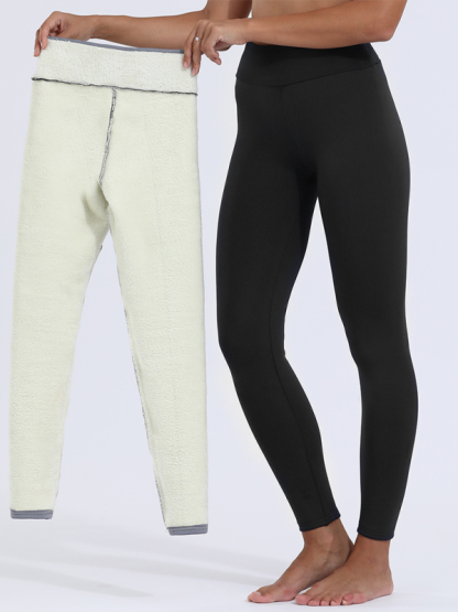Plush tights warm pants lamb fleece thickened stretch leggings-chiquechics