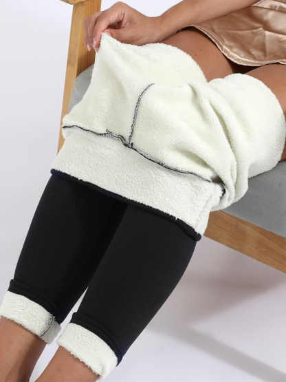 Plush tights warm pants lamb fleece thickened stretch leggings-chiquechics