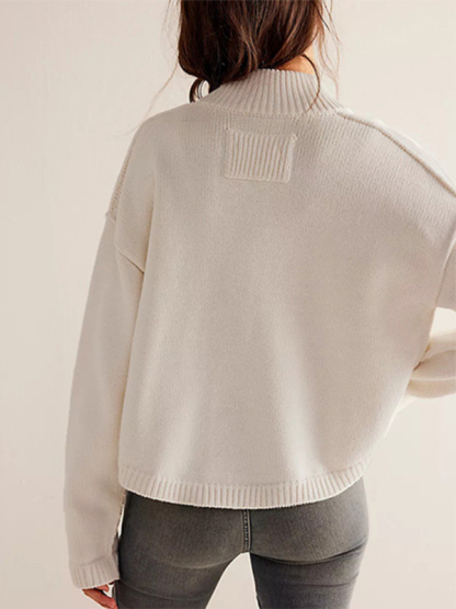 Women's Knit Jacket Standing Collar Solid Color Cardigan Sweater-chiquechics