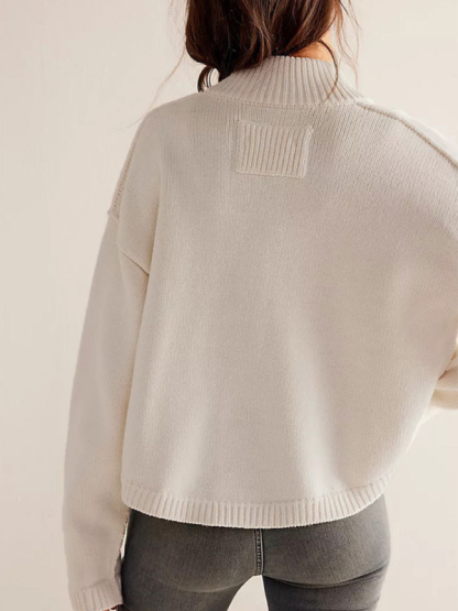 Women's Knit Jacket Standing Collar Solid Color Cardigan Sweater-chiquechics