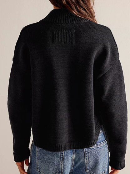 Women's Knit Jacket Standing Collar Solid Color Cardigan Sweater-chiquechics