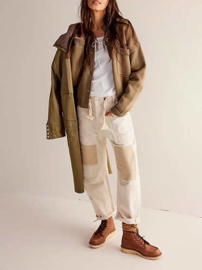 Women's Knit Jacket Standing Collar Solid Color Cardigan Sweater-chiquechics