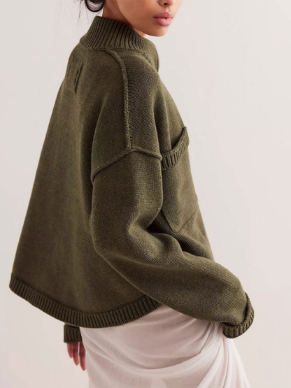 Women's Knit Jacket Standing Collar Solid Color Cardigan Sweater-chiquechics