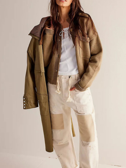 Women's Knit Jacket Standing Collar Solid Color Cardigan Sweater-chiquechics