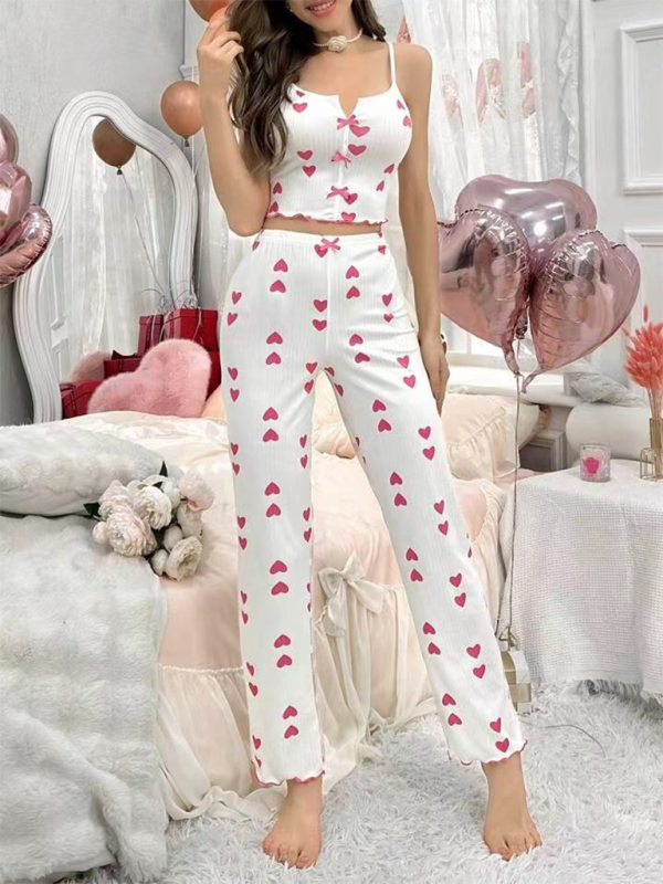 New home printing color collision splicing mesh home wear front open sling pajama set-chiquechics
