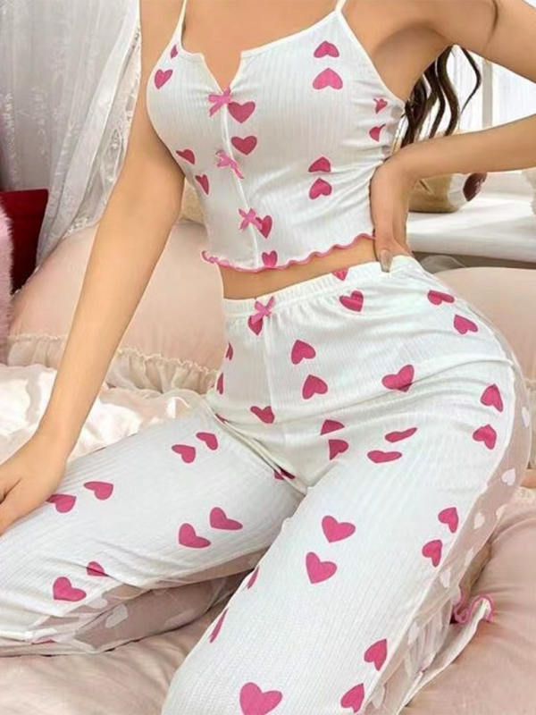 New home printing color collision splicing mesh home wear front open sling pajama set-chiquechics