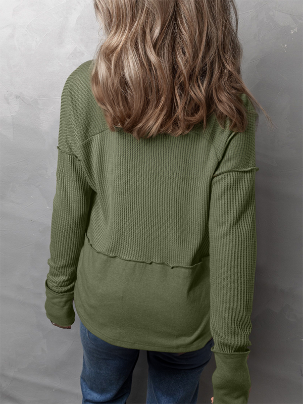 Women's Casual Shirt Solid Color Long Sleeve Patchwork Solid Color Loose Top-chiquechics