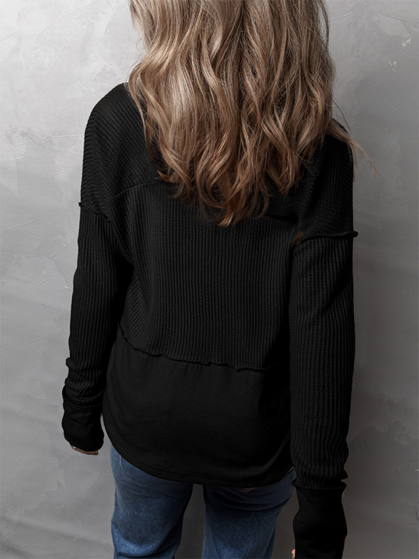 Women's Casual Shirt Solid Color Long Sleeve Patchwork Solid Color Loose Top-chiquechics