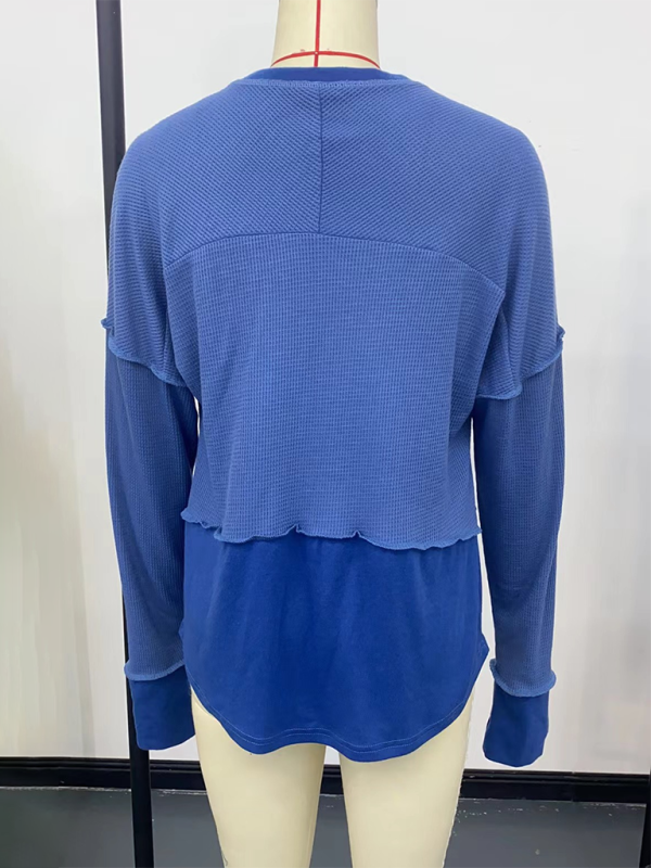 Women's Casual Shirt Solid Color Long Sleeve Patchwork Solid Color Loose Top-chiquechics