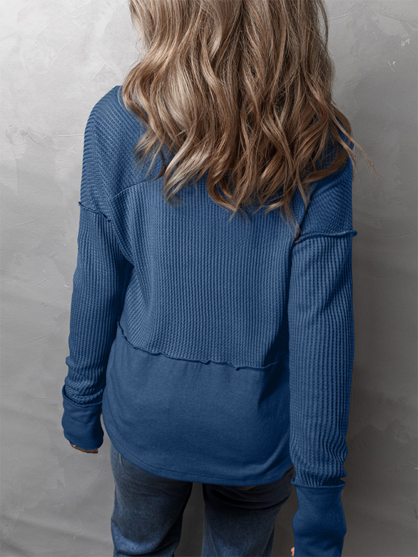 Women's Casual Shirt Solid Color Long Sleeve Patchwork Solid Color Loose Top-chiquechics