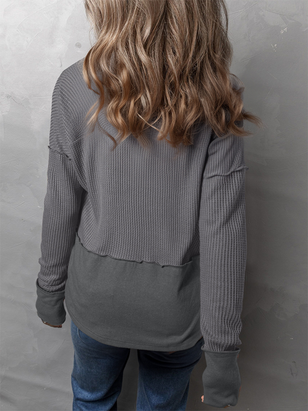 Women's Casual Shirt Solid Color Long Sleeve Patchwork Solid Color Loose Top-chiquechics