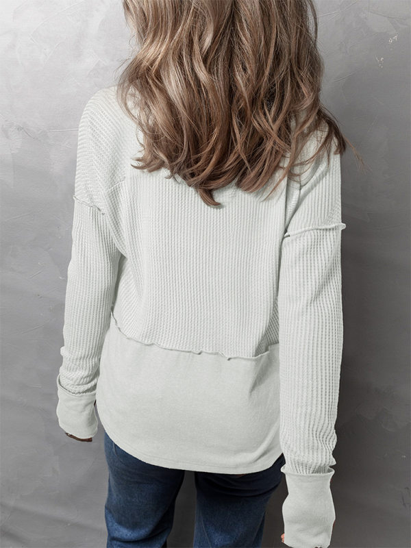 Women's Casual Shirt Solid Color Long Sleeve Patchwork Solid Color Loose Top-chiquechics