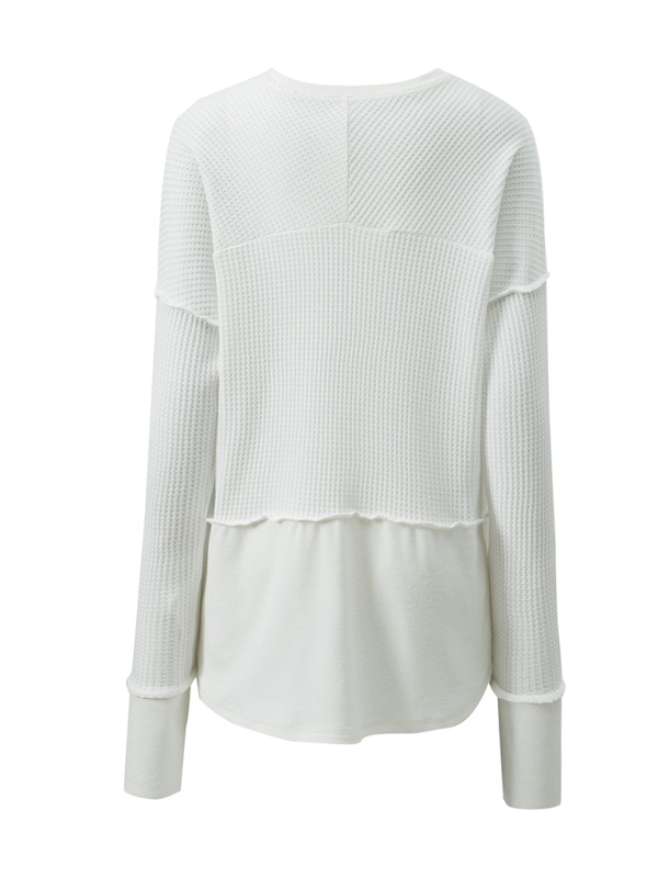 Women's Casual Shirt Solid Color Long Sleeve Patchwork Solid Color Loose Top-chiquechics