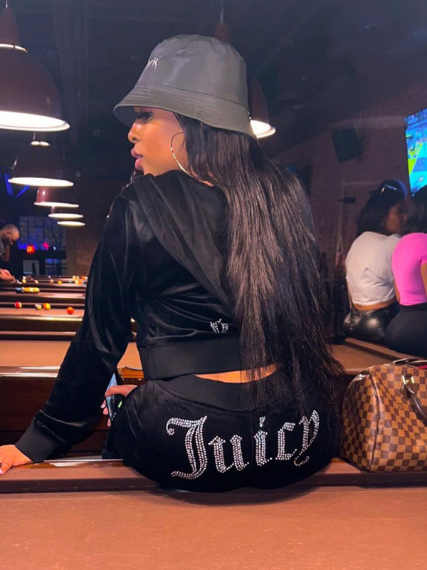Women's casual solid color letter hot diamond sportswear long-sleeved hooded sweatshirt loose trousers two-piece suit-chiquechics