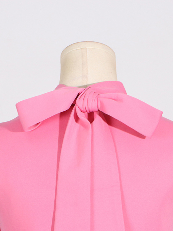 Women's Stand Collar Sleeveless Solid Color Three-Dimensional Flower Collage Design Long Dress-chiquechics