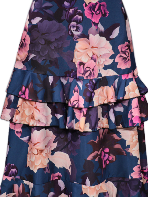 Fashionable holiday style camisole top with printed ruffle skirt two-piece set-chiquechics