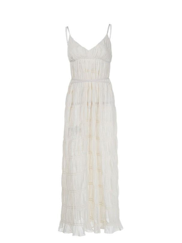 Sexy Deep V Textured Fabric Sling Dress-chiquechics