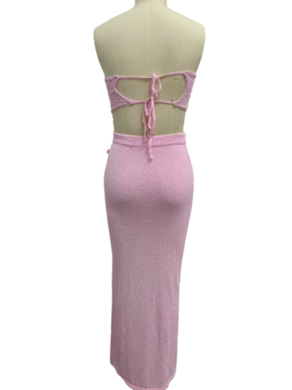 Strapless knitted hollow flower high waist skirt set-chiquechics