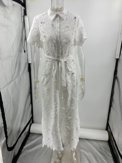 Casual Lace Cardigan Single Breasted Dress-chiquechics