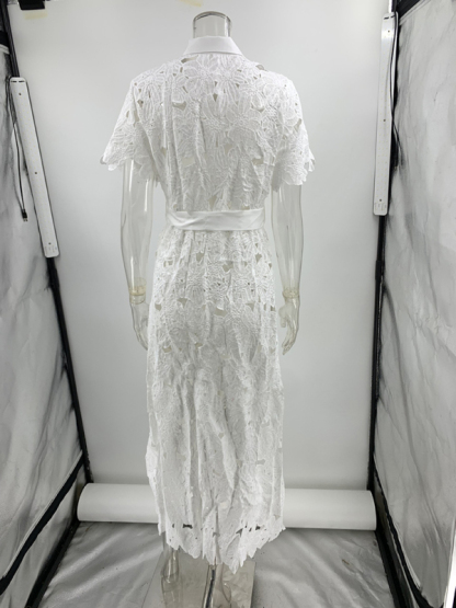 Casual Lace Cardigan Single Breasted Dress-chiquechics
