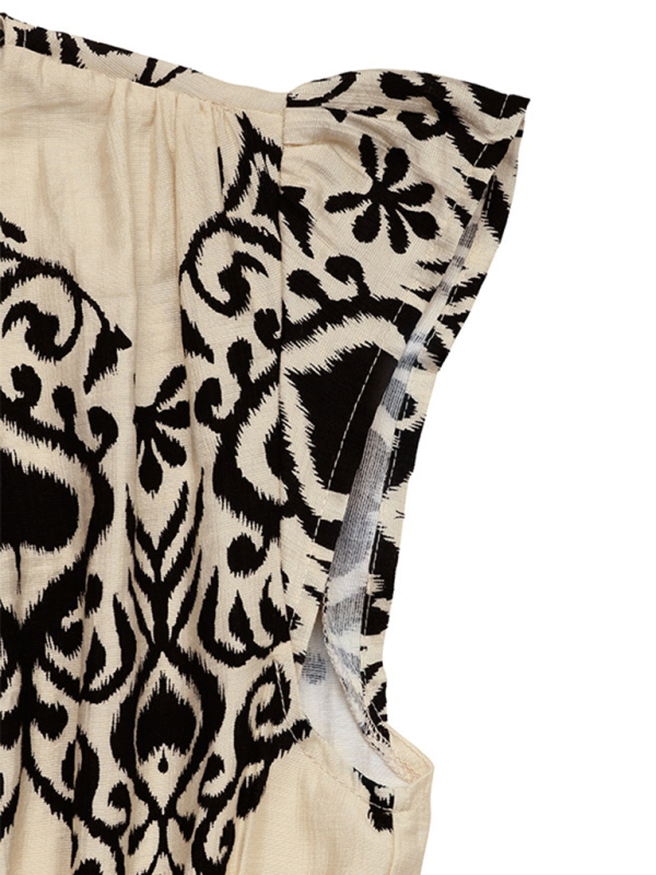 New style holiday style printed dress ethnic casual V-neck high waist flying sleeve long dress-chiquechics