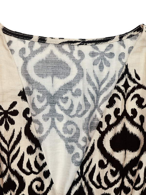 New style holiday style printed dress ethnic casual V-neck high waist flying sleeve long dress-chiquechics