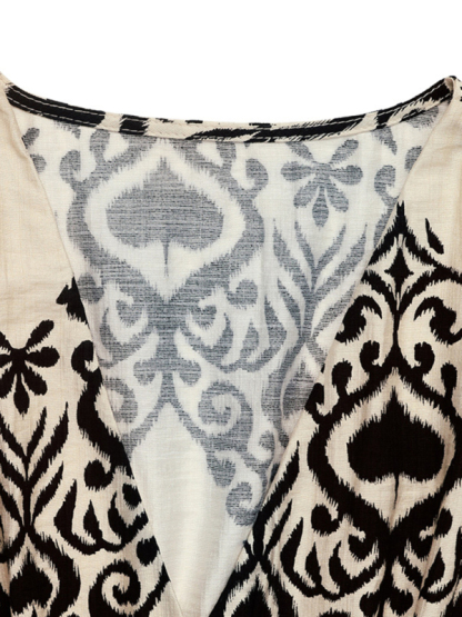 New style holiday style printed dress ethnic casual V-neck high waist flying sleeve long dress-chiquechics