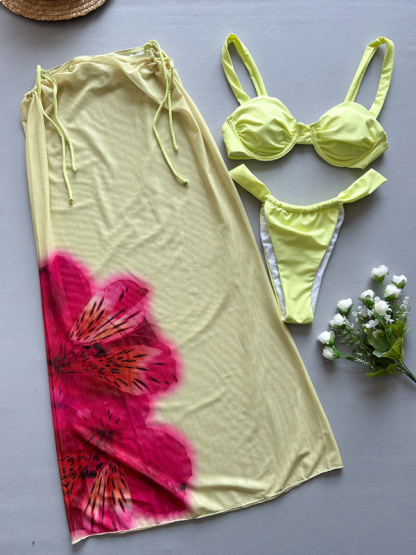 Solid color sexy bikini three piece set-chiquechics