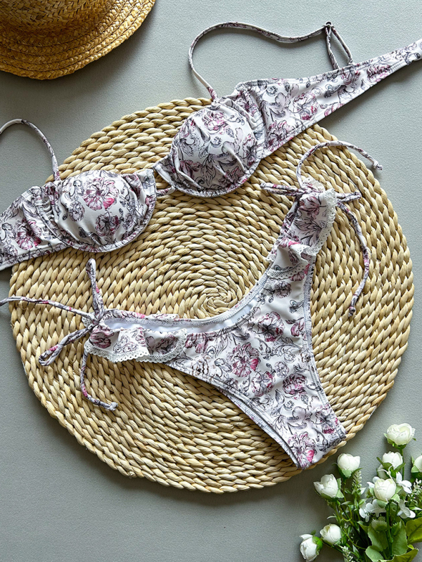 Small floral lace bikini swimwear-chiquechics