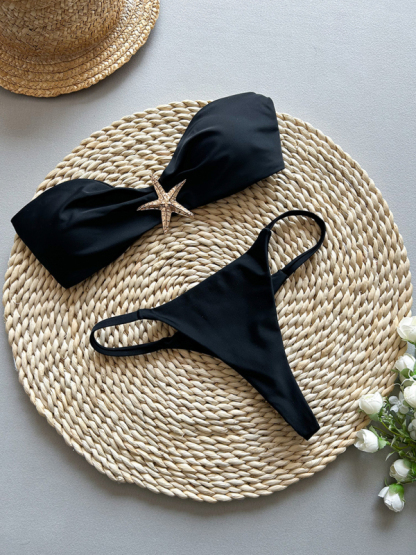 Starfish solid color bandeau bikini-chiquechics