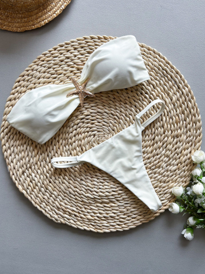 Starfish solid color bandeau bikini-chiquechics