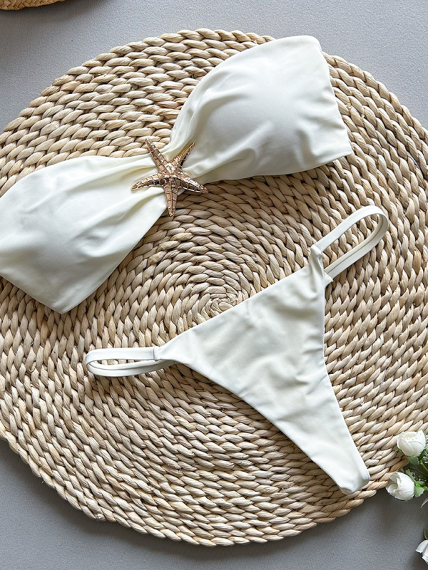 Starfish solid color bandeau bikini-chiquechics