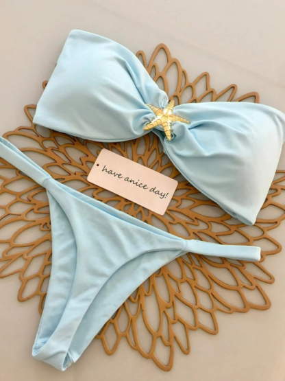 Starfish solid color bandeau bikini-chiquechics