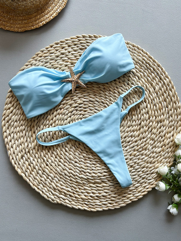 Starfish solid color bandeau bikini-chiquechics