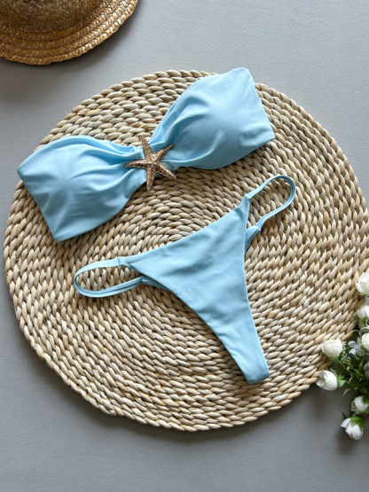 Starfish solid color bandeau bikini-chiquechics