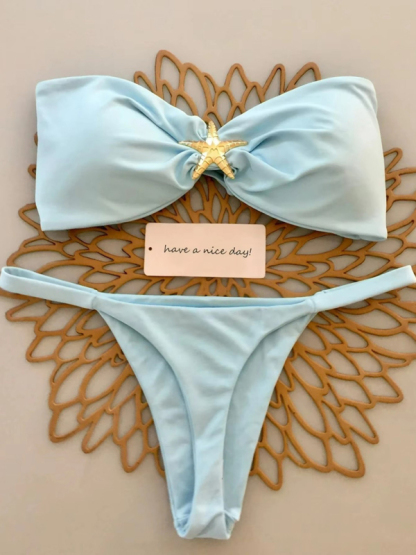 Starfish solid color bandeau bikini-chiquechics
